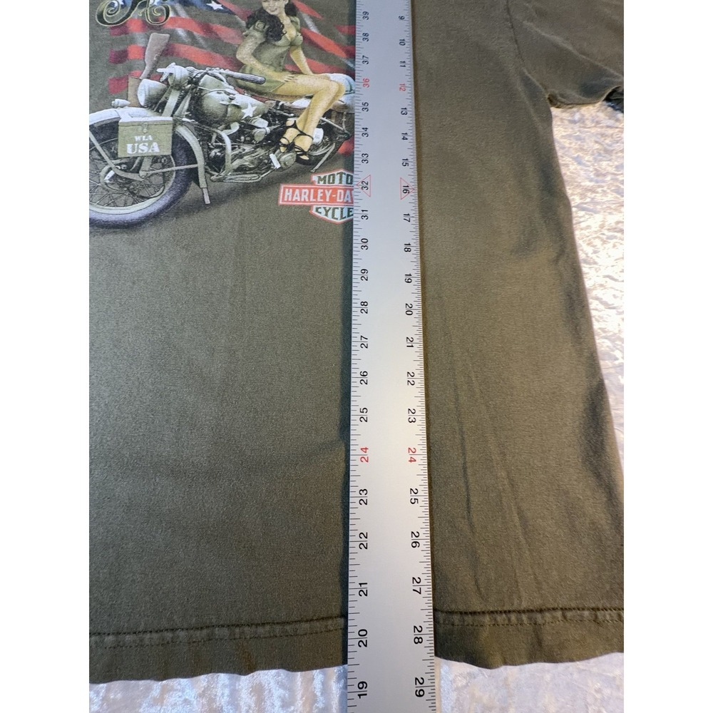 Harley Davidson T Shirt Men Large Green American Star Pin Up Biker Graphic Y2K - Picture 10 of 10